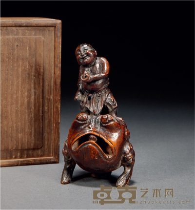 明·竹雕刘海戏金蟾摆件 高11.7cm