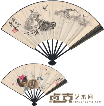 黄胄 水牛图·石榴图 50×19cm