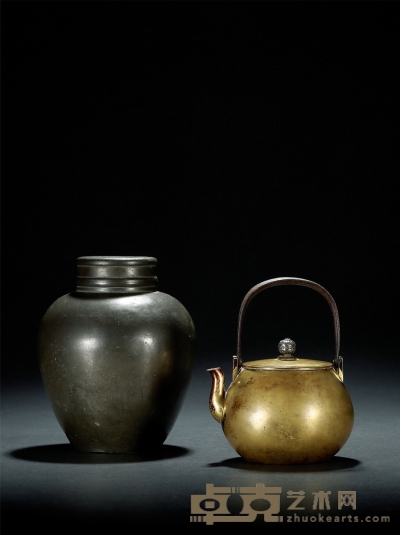 民国 锡罐及鎏金铜壶 壶17×13.5cm；罐18.2×15.6cm
