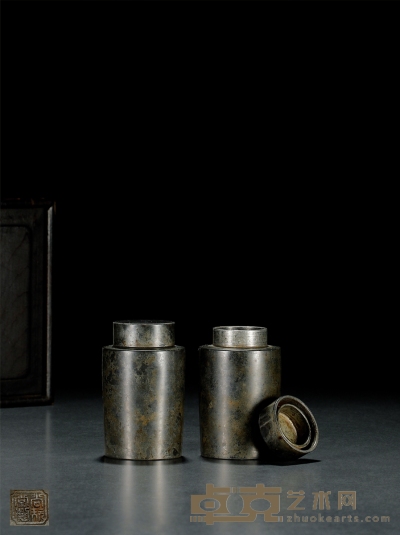 清 尚玩堂制锡罐 （一对） 8.6×5.5cm×2