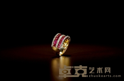 18K金镶嵌钻石、红宝石排戒 指环大小13；重量8g