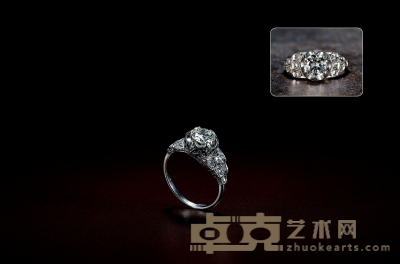爱德华时期 蕾丝工艺钻石戒指 戒圈13；重量3.6g