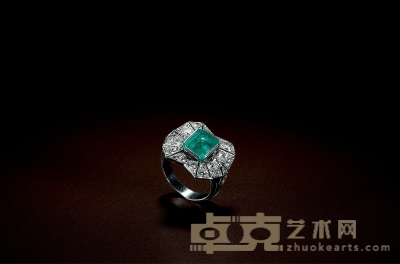 ART DECO祖母绿钻石戒指 戒圈12；重量5.2g