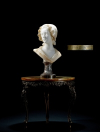 1929年制 汉白玉女像雕塑配铜鎏金理石小几
