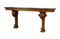 1890年制 胡桃木雕花黑理石边桌