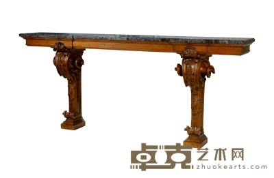 1890年制 胡桃木雕花黑理石边桌 高97cm；长227cm；宽34.5cm