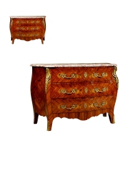 19世纪制 铜鎏金细木镶嵌三斗柜