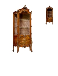 1880年制 路易十五风格马丁漆画桃花心木展示柜