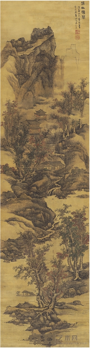 蓝瑛 仙山楼阁图  198.5×51cm