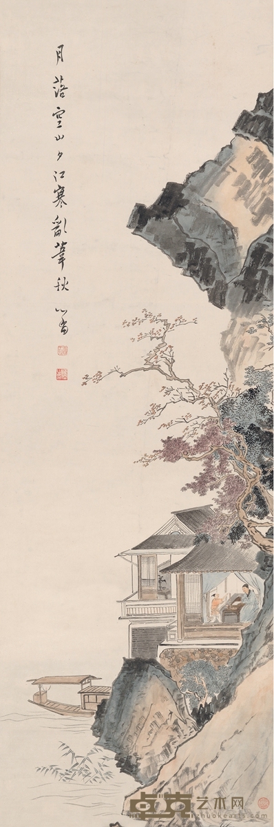 溥儒 夕江读书图 131.5×43.5cm
