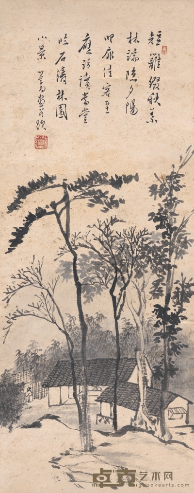 溥儒 林园小景图 67.5×27cm
