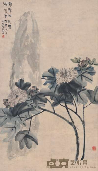 张大千 瘦石菊花图 137×78cm