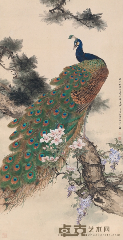 田世光 芳情雀艳图 180×88.5cm