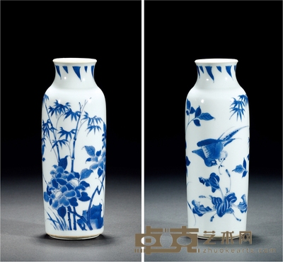 明崇祯·青花花鸟图筒瓶 高20.6cm