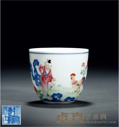 清·粉彩鸡缸杯 口径7.5cm