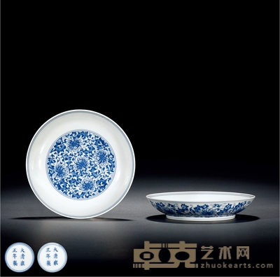 清雍正·青花缠枝菊花纹盘 （一对） 直径15cm