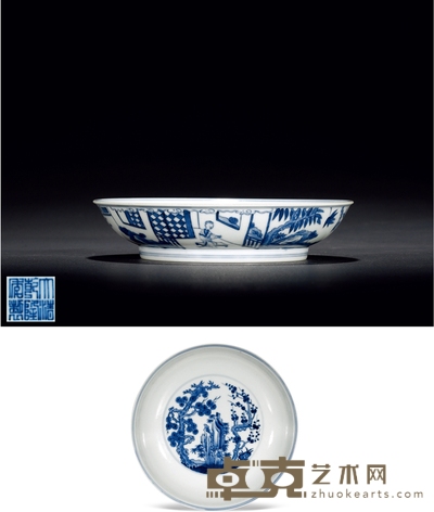 清乾隆·青花松竹梅人物盘 直径17.8cm