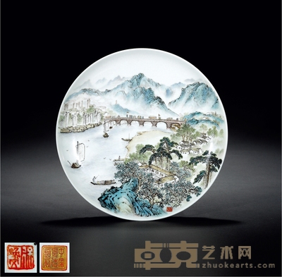近代 徐焕文绘祖国山河图盘 直径25.5cm
