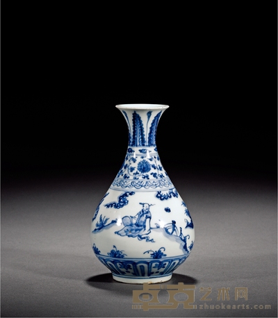 明空白期·青花高士图玉壶春瓶 高18.8cm