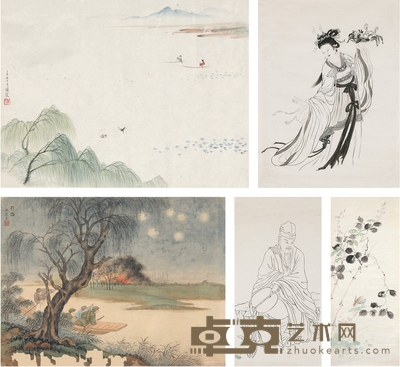 周炼霞 山水花卉人物五帧 39.5×30cm；86×34.5cm；53×40cm；41.5×21cm；38.5×28cm