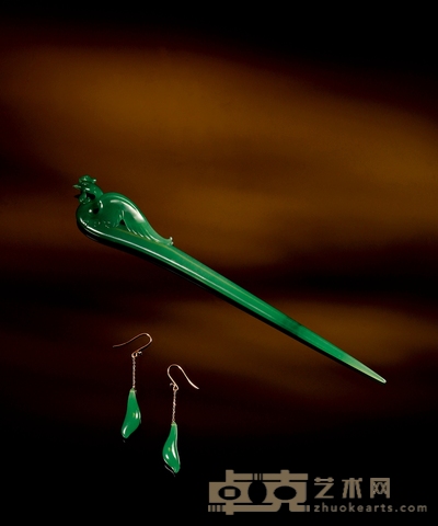 彩云之上 碧玉首饰 发簪184×23×12mm;耳坠26×8×6mm×2;重量25.9g;1.9g;1.9g