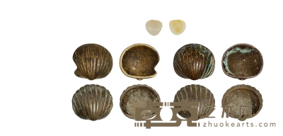汉-明·铜、玉扇贝币一组五枚 通长13-28mm