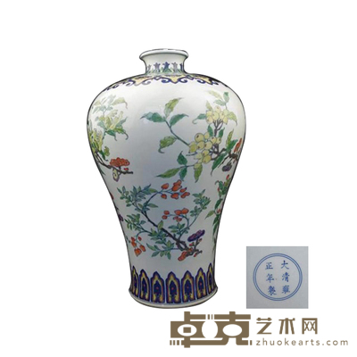 雍正斗彩加粉垂肩如意瑞果纹梅瓶