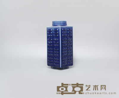 霁蓝釉八卦琮式瓶 高29.3口径9（cm)