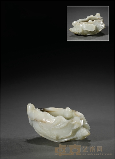 清·白玉雕莲塘清趣水洗 高:6.5cm 长:13cm
