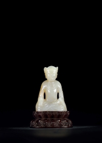 清·白玉雕地藏王菩萨座像