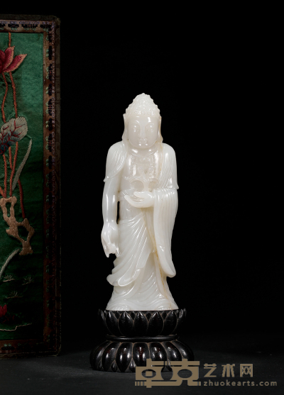 清·白玉释迦摩尼立像 带座高：20.5cm 高：16.5cm