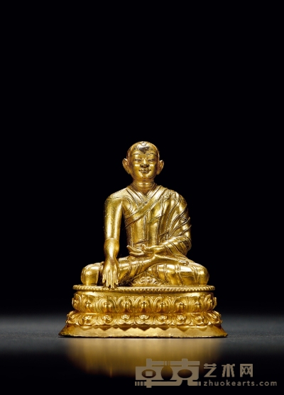明·铜鎏金上师座像 高：11.5cm