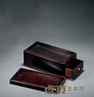 清·紫檀抽屉式文具盒 高：9.5cm 长：22.5cm 宽：12cm