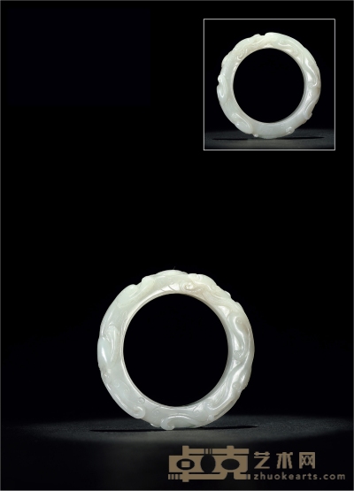 清·白玉浮雕螭龙纹环 外径：5.7cm 内径：4.1cm 
