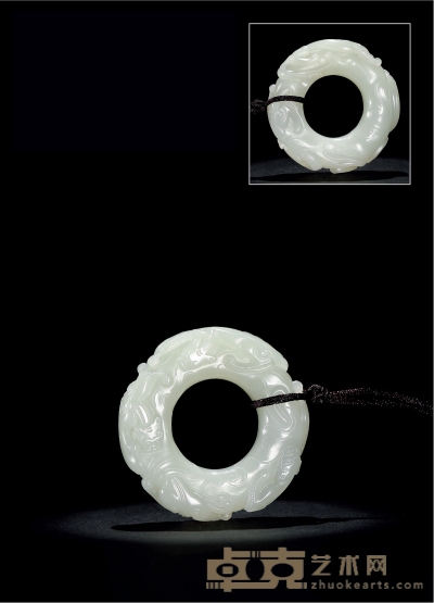 清·白玉浮雕螭龙纹环 外径：5.3cm 内径：2.5cm 厚：1.2cm