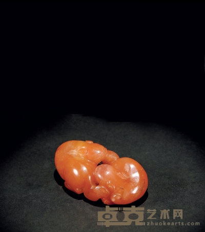 清中期·南红玛瑙雕双欢把件 高：2.6cm 长：6.6cm