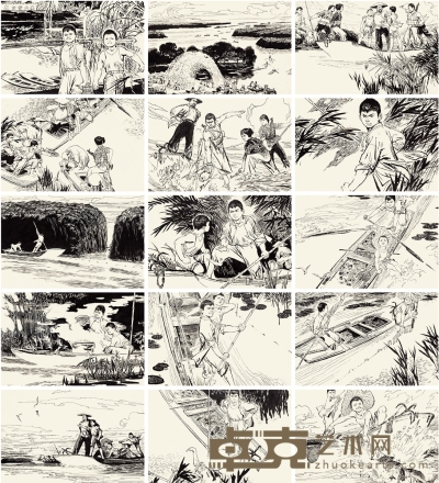 王怀骐 《水上擒敌》连环画原稿五十四帧（全） 14.5×21.6cm×66