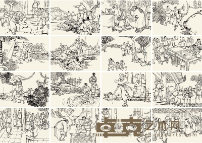 江栋良 《三元里抗英斗争》插图原稿六十六帧 15×21cm×66