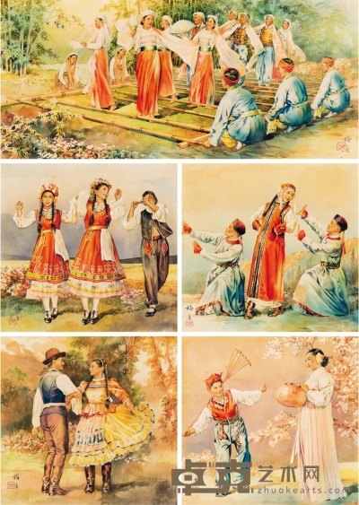 金梅生  民族舞组画 21.5×22.5cm×4  21×48cm