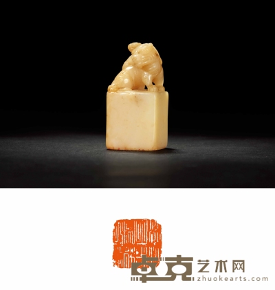 清·寿山芙蓉石子母兽钮章 3.2×3.2×6.7cm