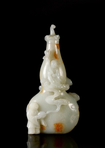 清乾隆·白玉雕和合二仙葫芦瓶
