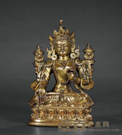 清·铜鎏金白度母坐像 高：11.9cm