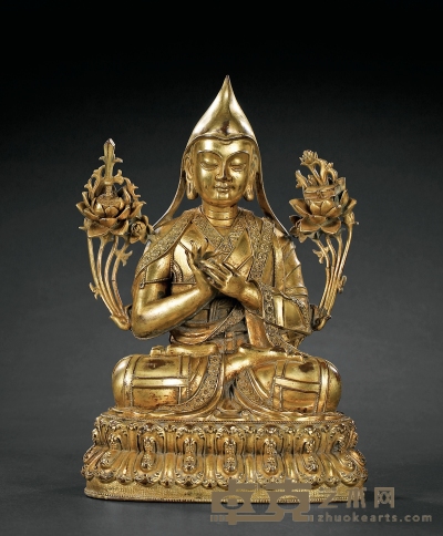清康熙·铜鎏金宗喀巴坐像 高：21.5cm