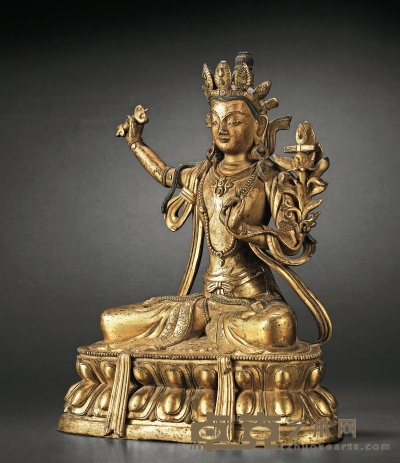 清乾隆·铜鎏金文殊菩萨坐像 高：31.5cm