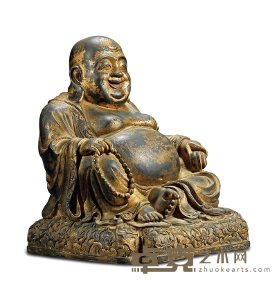 明·马钱特旧藏铜漆金弥勒佛坐像 高：28cm