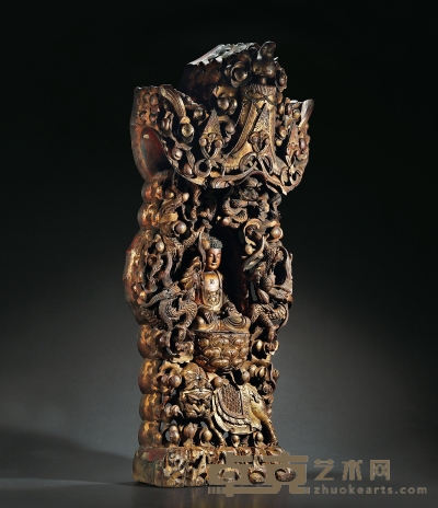 清·木胎释迦坐像及佛龛一组 高：99cm