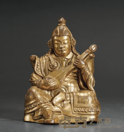清·铜鎏金持国天王坐像 高：10.5cm