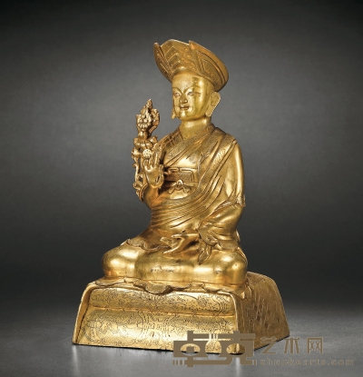 清·铜鎏金三世章嘉坐像 高：24.8cm