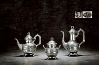 1891年制 纯银雕花咖啡茶具三件套