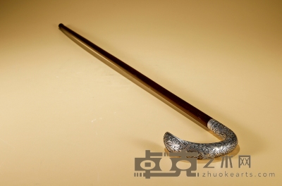 十九世纪制 纯银镶嵌古董手杖 长：88cm